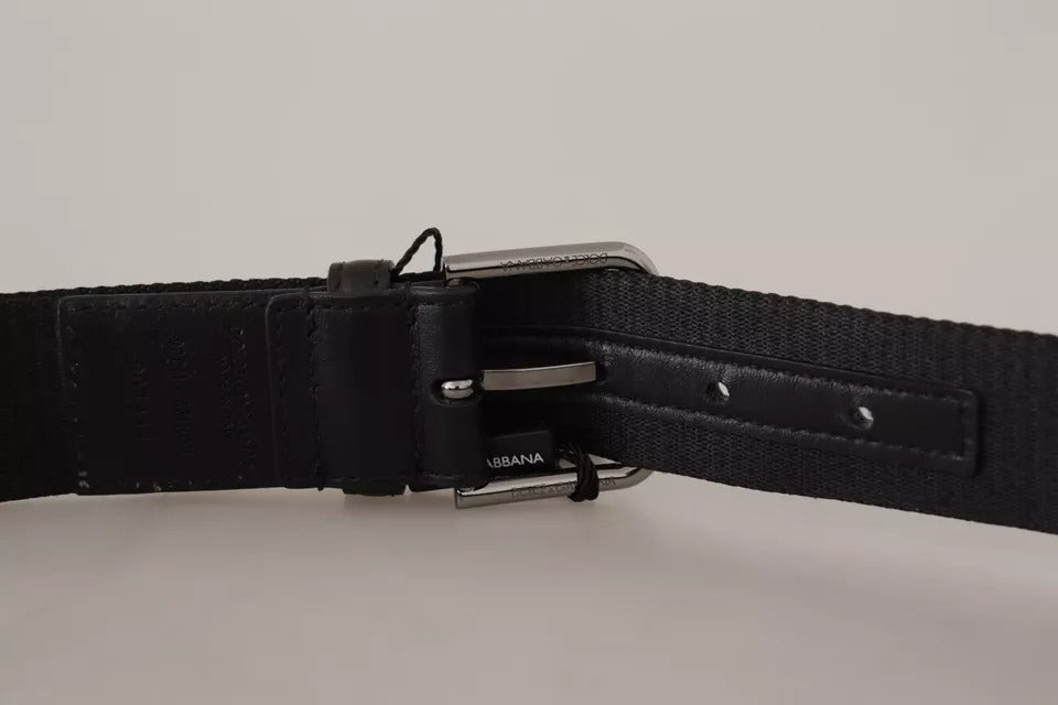 Dolce & Gabbana Blue Black Logo Print Silver Buckle Belt | Regal Royce