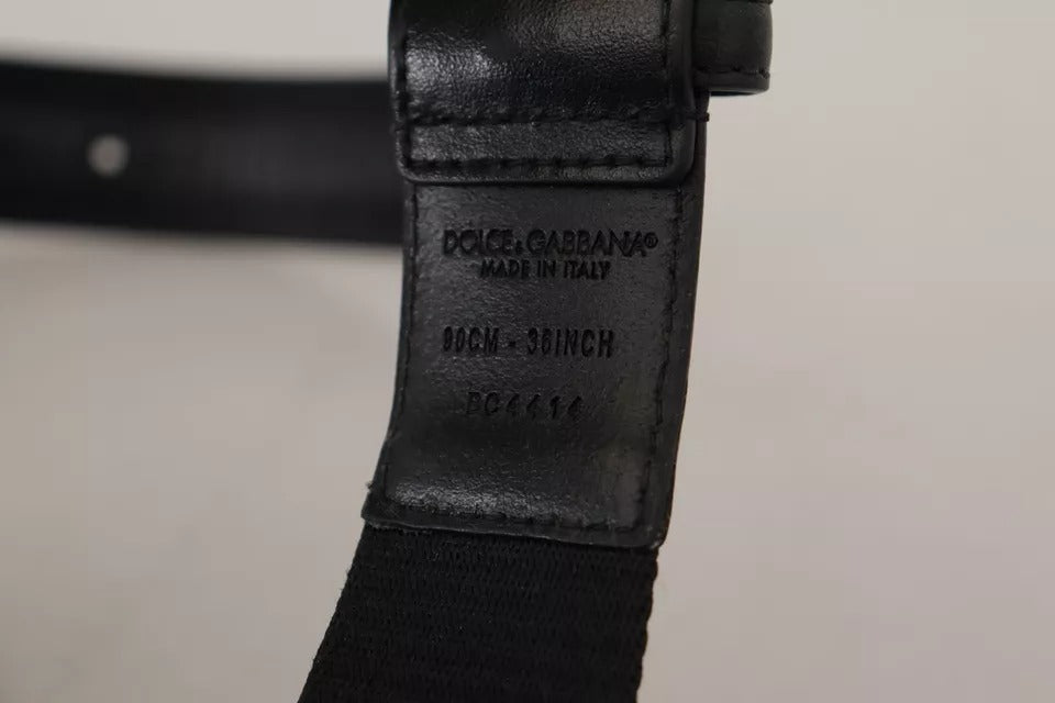 Dolce & Gabbana Blue Black Logo Print Silver Buckle Belt | Regal Royce