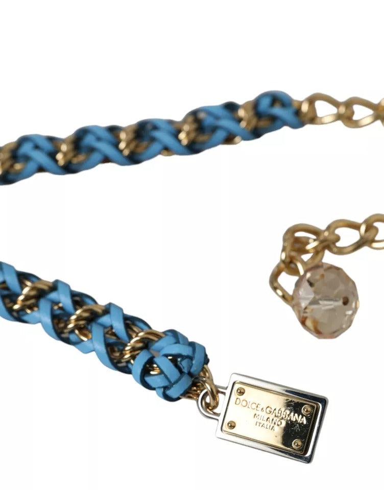 Dolce & Gabbana Blue Braided Gold Brass Chain Waist Belt | Regal Royce