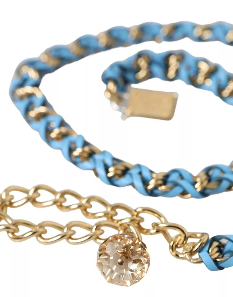 Dolce & Gabbana Blue Braided Gold Brass Chain Waist Belt | Regal Royce