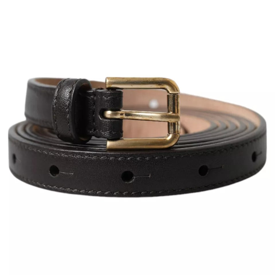 Dolce & Gabbana Dark Brown Leather Gold Metal Buckle Women Belt | Regal Royce