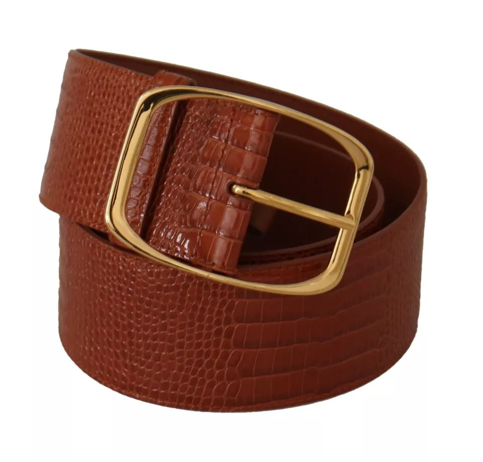 Dolce & Gabbana Brown Wide Waist Design Leather Gold Metal Buckle Belt | Regal Royce