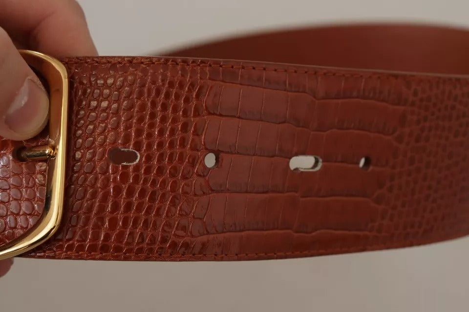 Dolce & Gabbana Brown Wide Waist Design Leather Gold Metal Buckle Belt | Regal Royce
