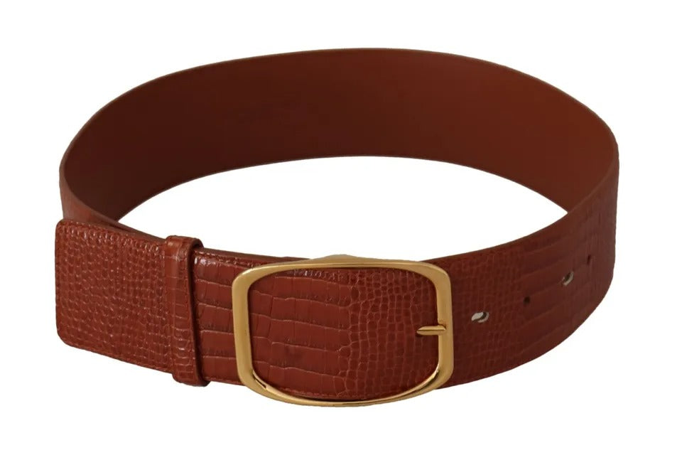 Dolce & Gabbana Brown Wide Waist Design Leather Gold Metal Buckle Belt | Regal Royce
