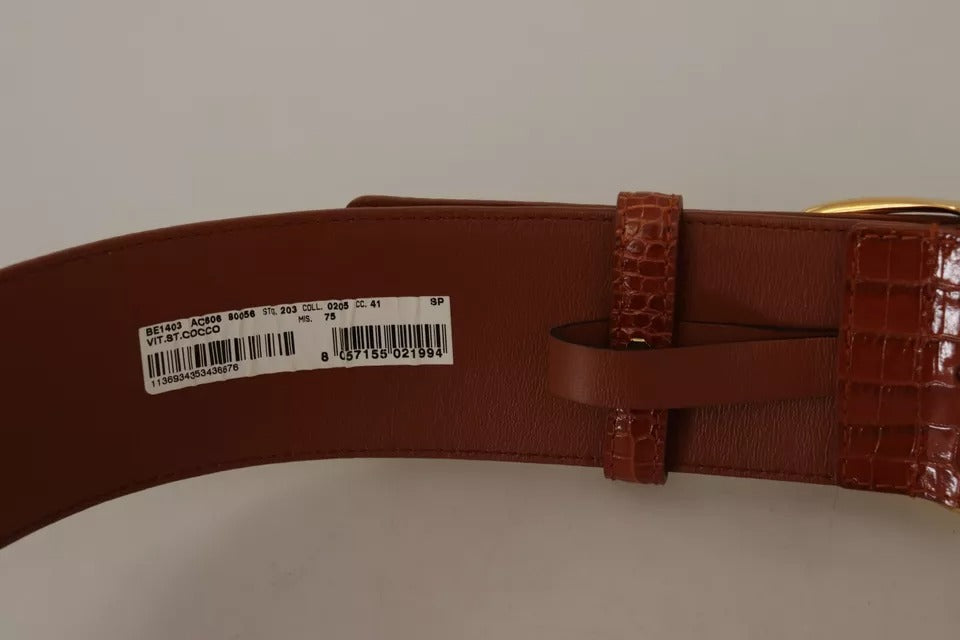 Dolce & Gabbana Brown Wide Waist Design Leather Gold Metal Buckle Belt | Regal Royce