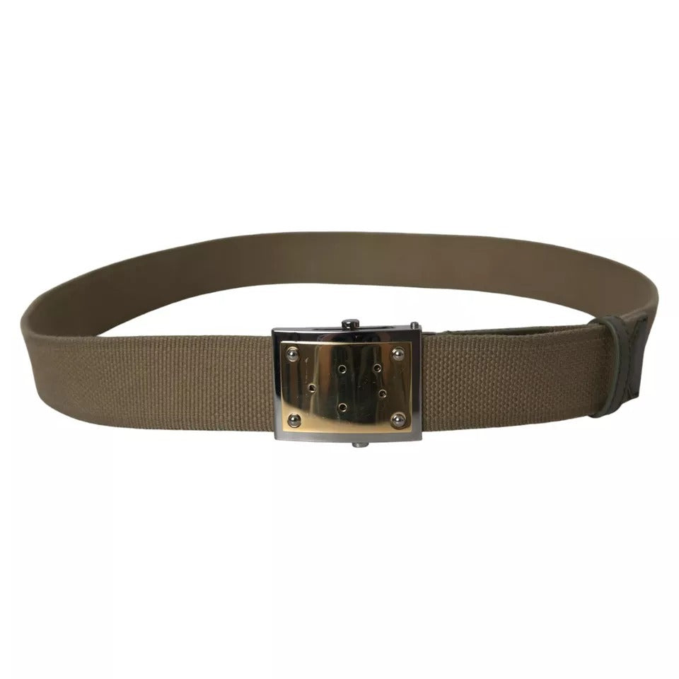 Dolce & Gabbana Brown Canvas Square Metal Buckle Men Belt | Regal Royce