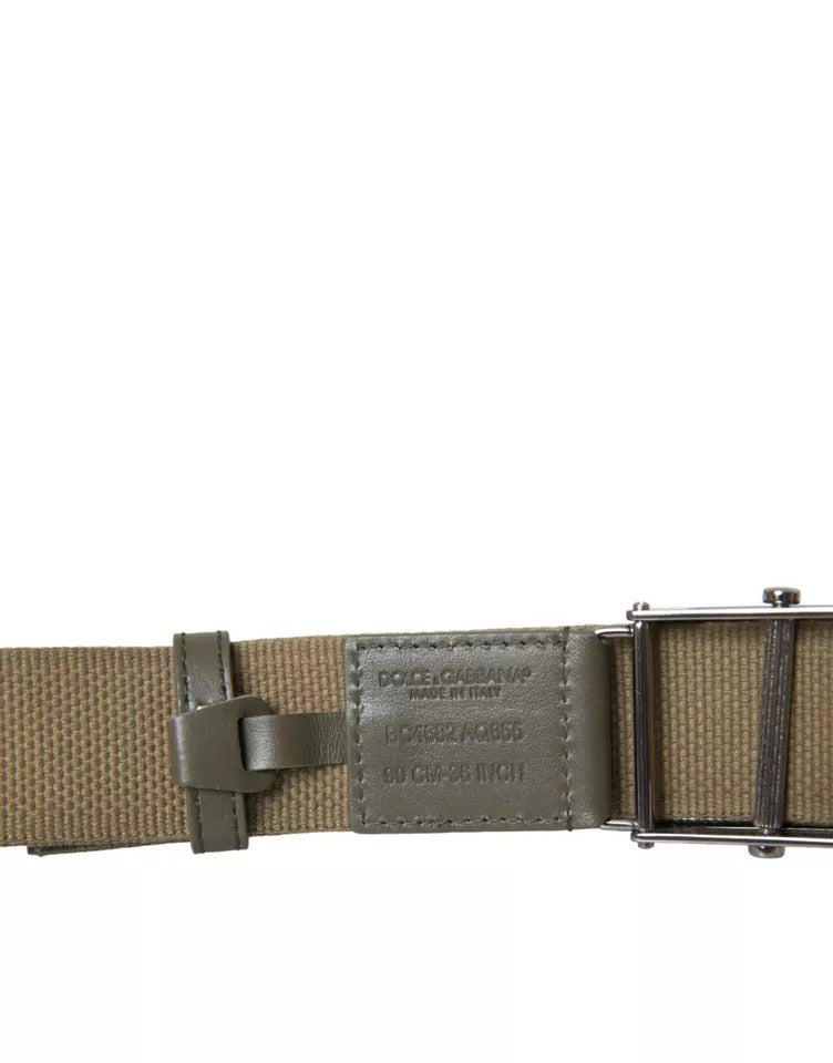 Dolce & Gabbana Brown Canvas Square Metal Buckle Men Belt | Regal Royce