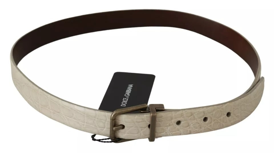 Dolce & Gabbana Cream Beige Gold Buckle Waist Leather Belt | Regal Royce