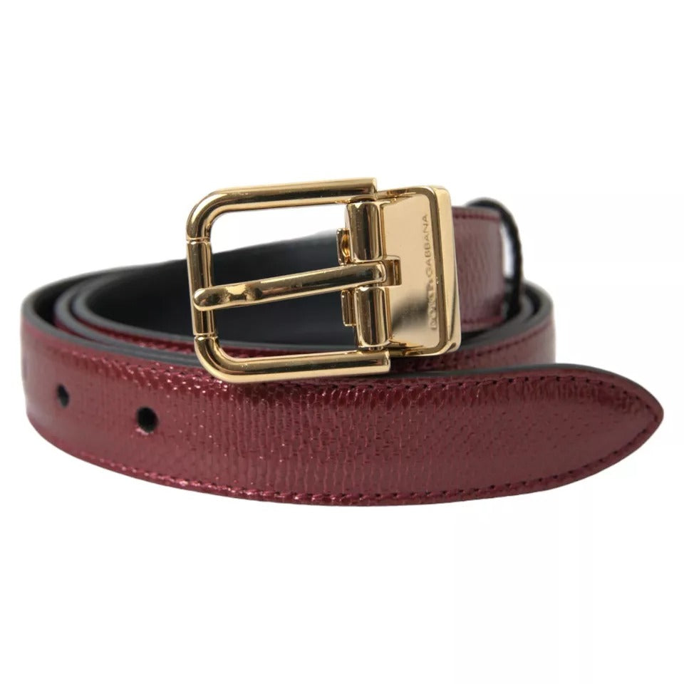 Dolce & Gabbana Maroon Leather Gold Metal Buckle Men Belt | Regal Royce