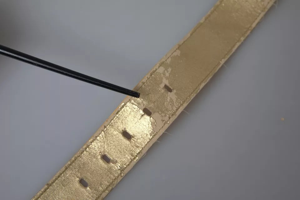 Dolce & Gabbana Gold Satin Leather Oval Metal Buckle Belt | Regal Royce