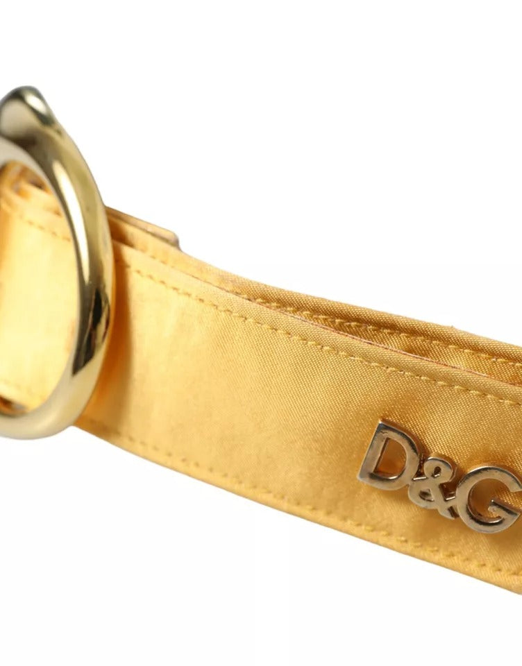 Dolce & Gabbana Gold Satin Leather Oval Metal Buckle Belt | Regal Royce
