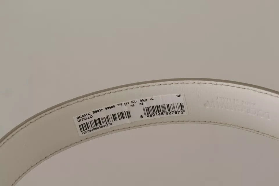 Dolce & Gabbana White Leather Gold Logo Engraved Metal Buckle Belt | Regal Royce