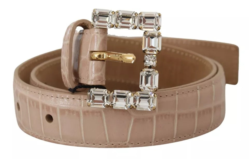 Dolce & Gabbana Beige Leather Crystal Buckle Women Belt | Regal Royce