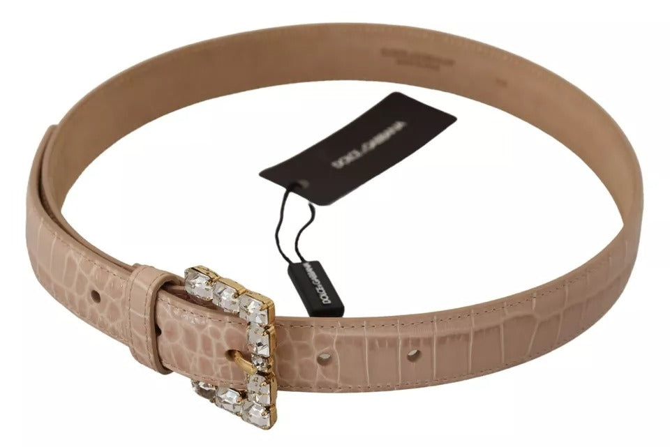 Dolce & Gabbana Beige Leather Crystal Buckle Women Belt | Regal Royce