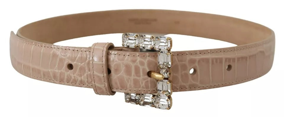 Dolce & Gabbana Beige Leather Crystal Buckle Women Belt | Regal Royce