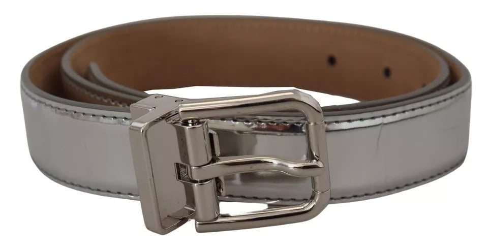 Dolce & Gabbana Silver Leather Metal Buckle Belt | Regal Royce