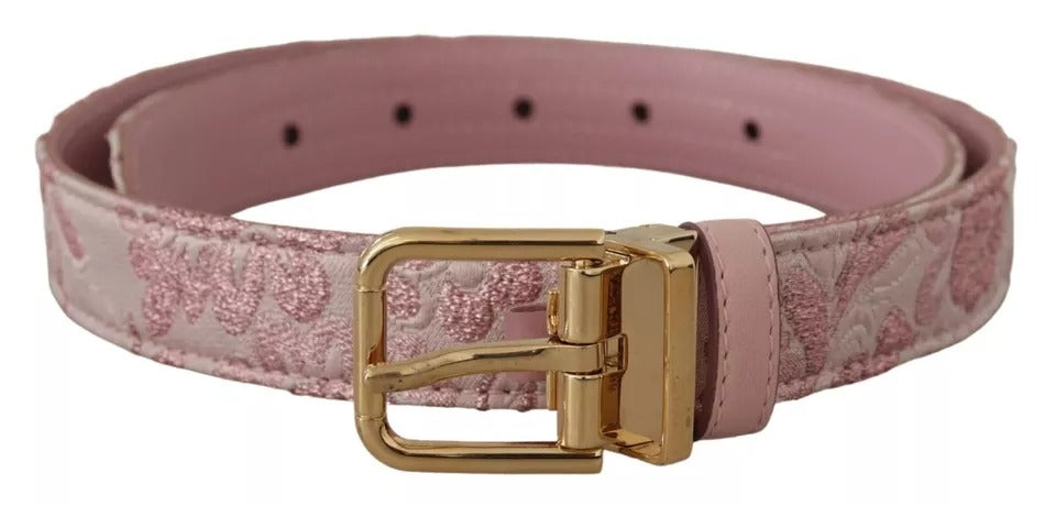 Dolce & Gabbana Pink Jaquard Embroidered Gold Tone Metal Buckle Belt | Regal Royce