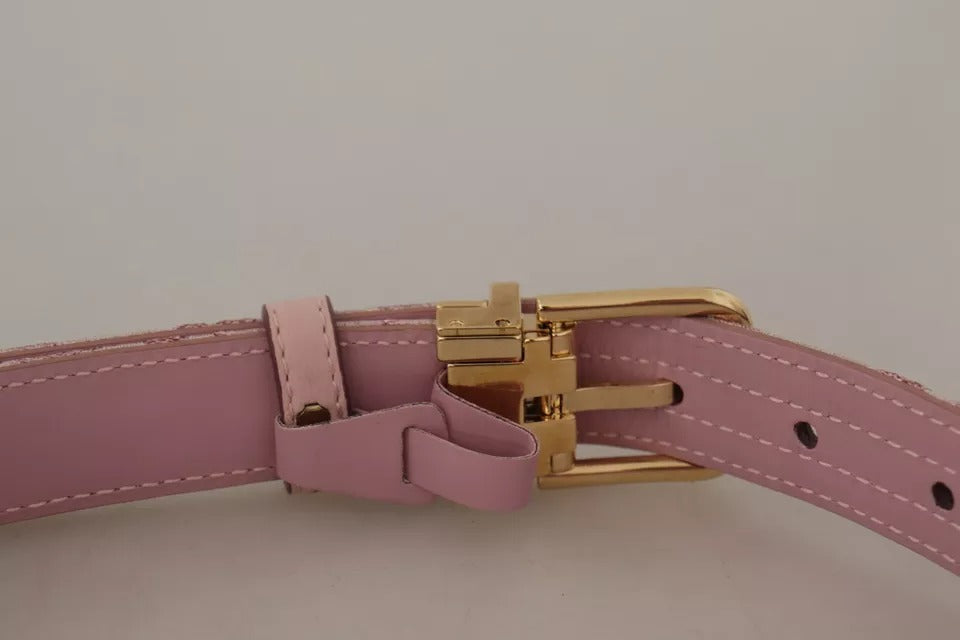 Dolce & Gabbana Pink Jaquard Embroidered Gold Tone Metal Buckle Belt | Regal Royce