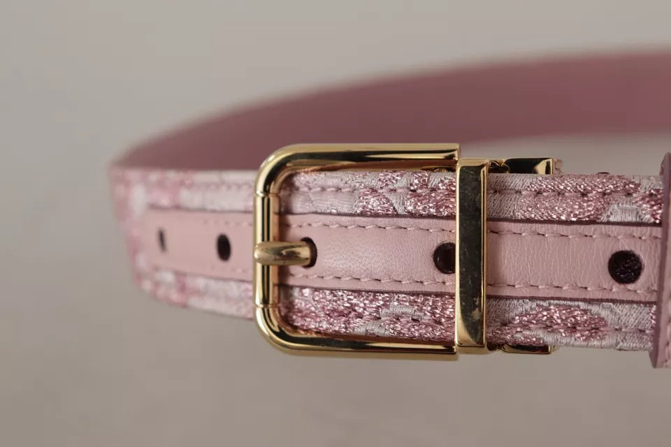 Dolce & Gabbana Pink Jaquard Embroidered Gold Tone Metal Buckle Belt | Regal Royce