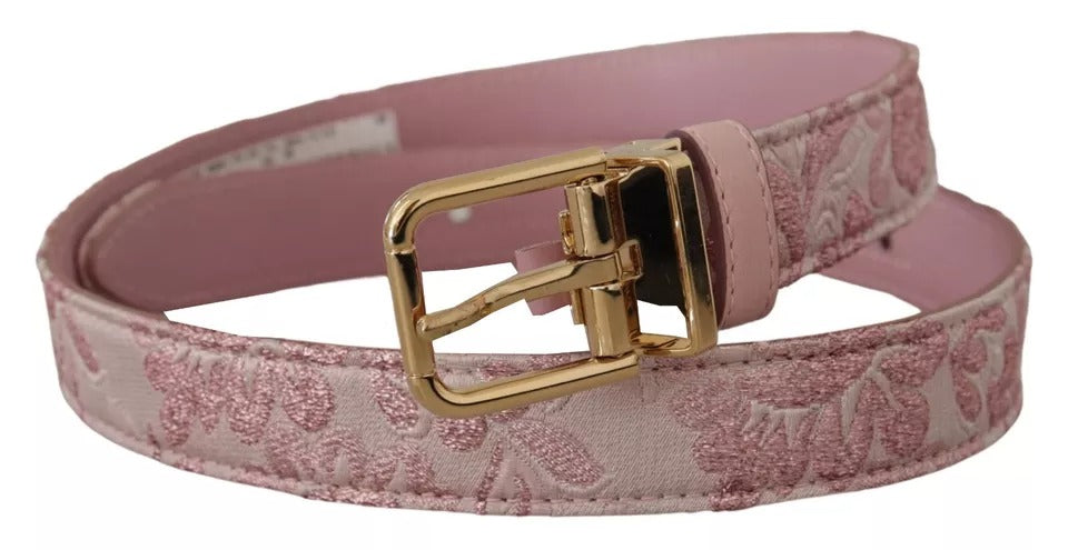 Dolce & Gabbana Pink Jaquard Embroidered Gold Tone Metal Buckle Belt | Regal Royce