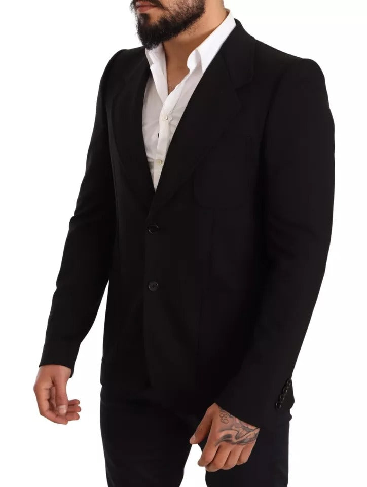 Dolce & Gabbana Black Wool Slim Fit Coat Jacket Blazer | Regal Royce