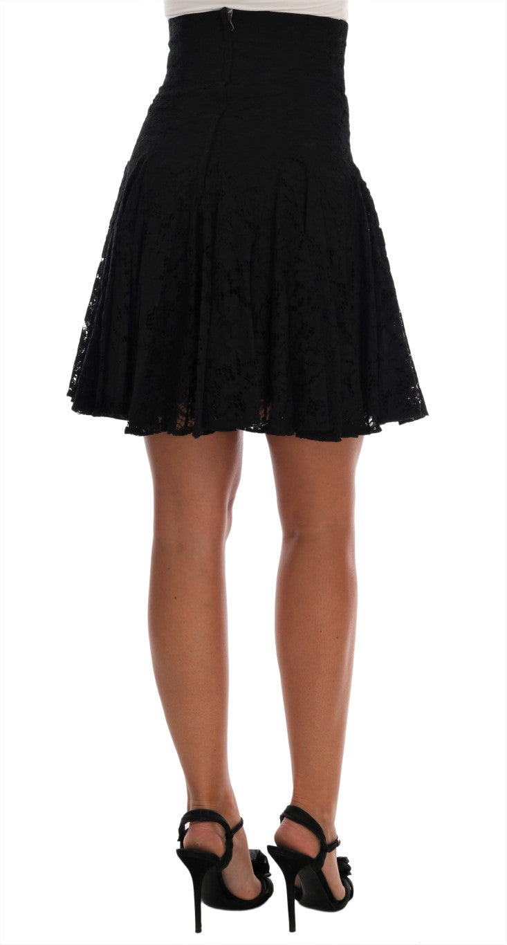 Dolce & Gabbana Black Floral Cutout Lace A-Line Skirt | Regal Royce