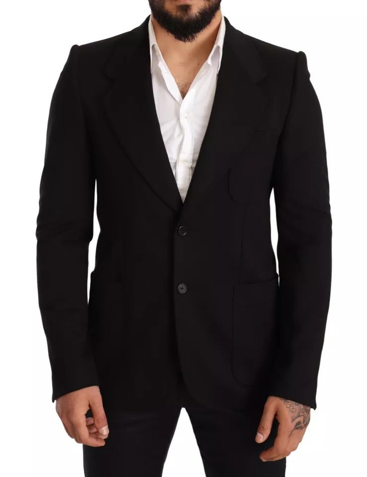 Dolce & Gabbana Black Wool Slim Fit Coat Jacket Blazer | Regal Royce