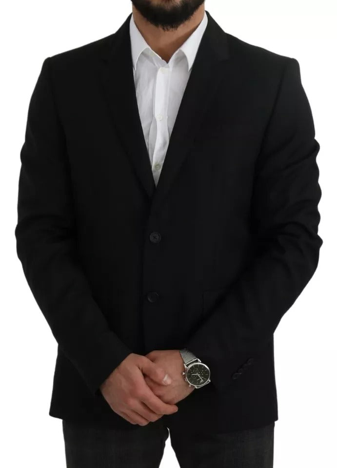 Dolce & Gabbana Black Wool Slim Fit Notch Jacket Blazer | Regal Royce