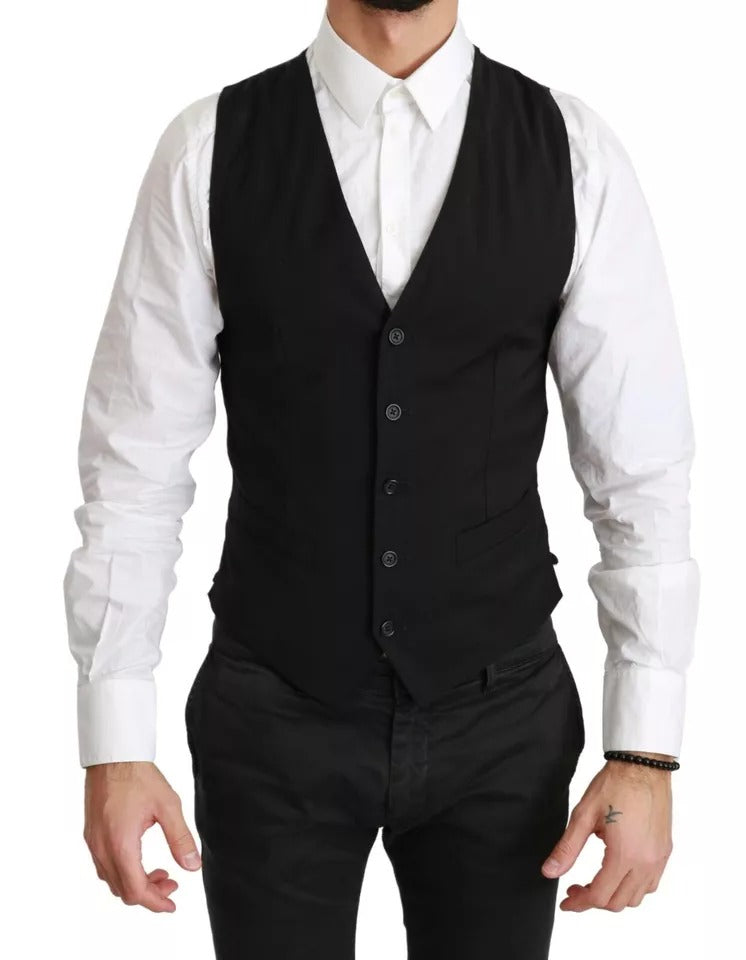 Dolce & Gabbana Black Solid STAFF Slim Fit Waistcoat Vest | Regal Royce