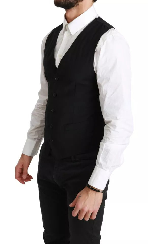 Dolce & Gabbana Black Solid STAFF Slim Fit Waistcoat Vest | Regal Royce