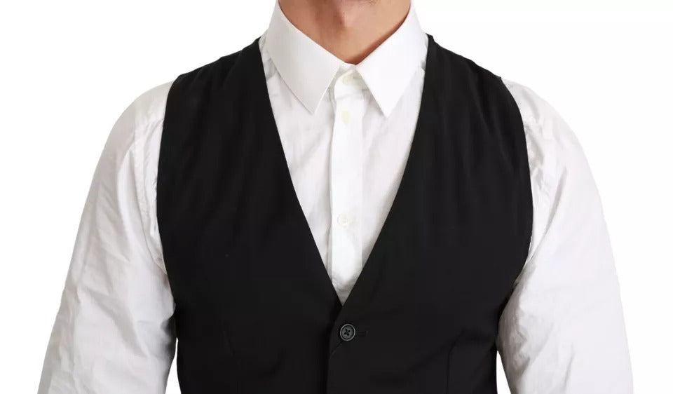 Dolce & Gabbana Black Solid STAFF Slim Fit Waistcoat Vest | Regal Royce
