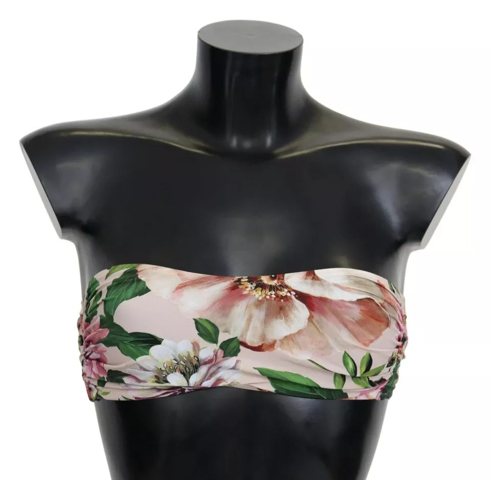 Dolce & Gabbana Pink Floral Print Swimsuit Beachwear Bikini Top | Regal Royce