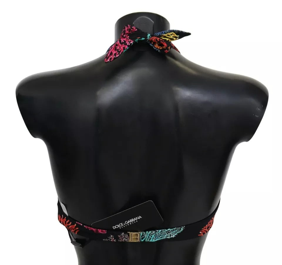 Dolce & Gabbana Black Corals Print Swimsuit Beachwear Bikini Top | Regal Royce
