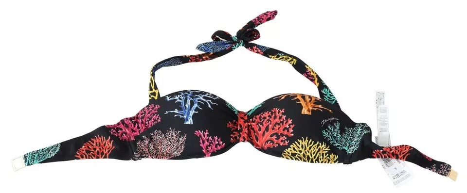 Dolce & Gabbana Black Corals Print Swimsuit Beachwear Bikini Top | Regal Royce