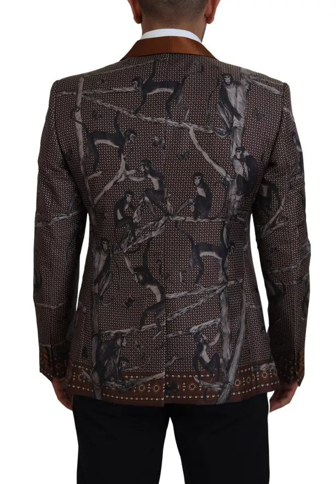 Dolce & Gabbana Bronze Monkey Print Silk Slim Jacket Blazer | Regal Royce