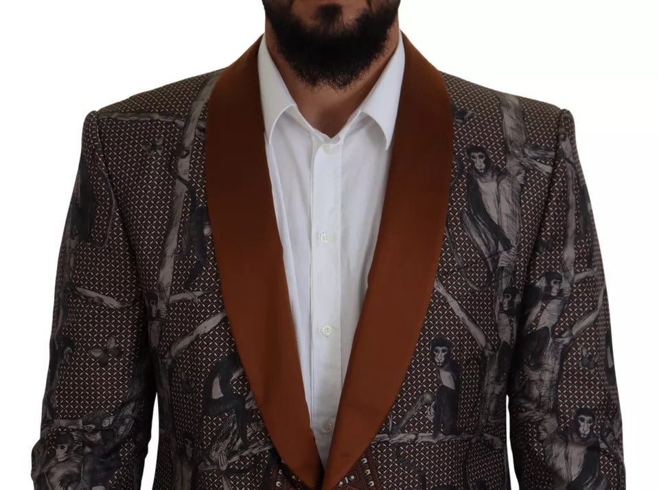 Dolce & Gabbana Bronze Monkey Print Silk Slim Jacket Blazer | Regal Royce