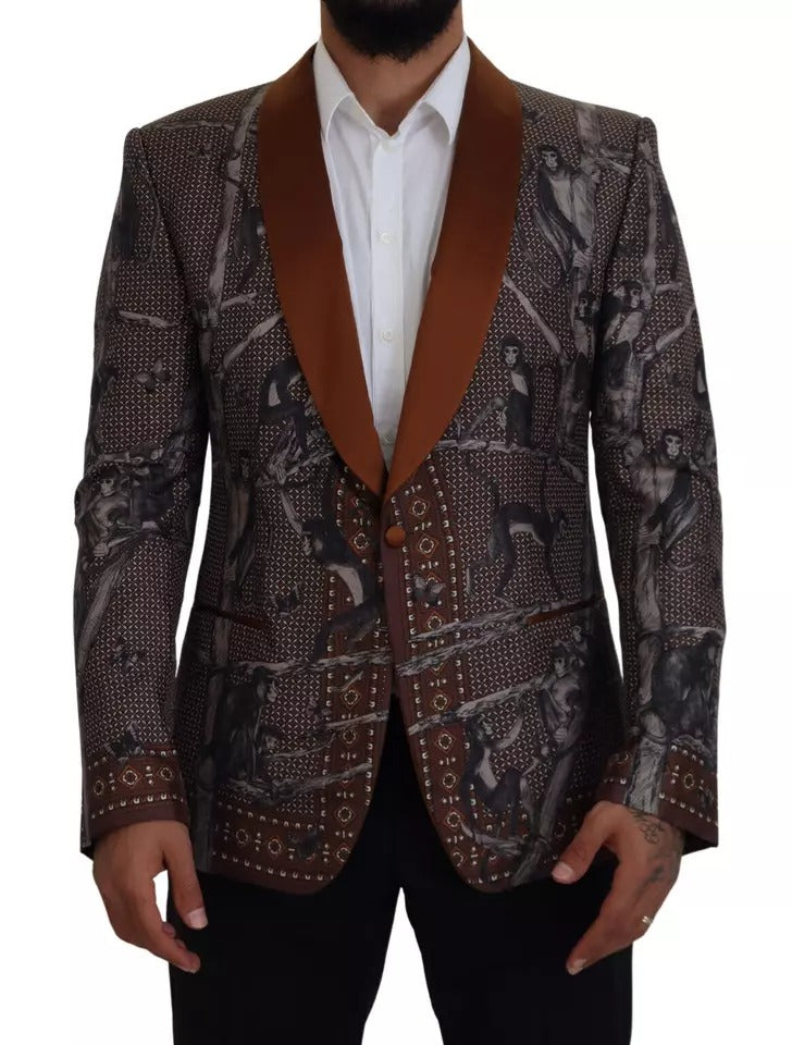 Dolce & Gabbana Bronze Monkey Print Silk Slim Jacket Blazer | Regal Royce