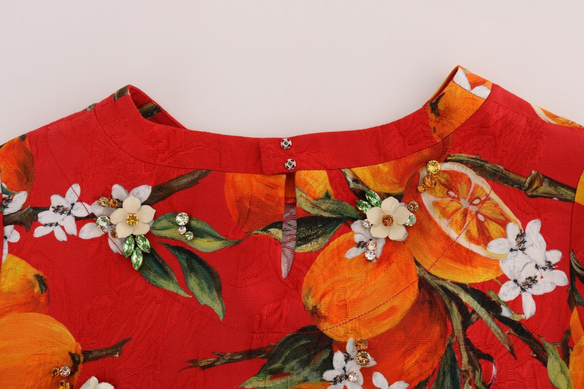Dolce & Gabbana Orange Print Crystal-Embellished Blouse | Regal Royce