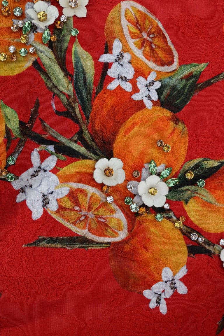 Dolce & Gabbana Orange Print Crystal-Embellished Blouse | Regal Royce