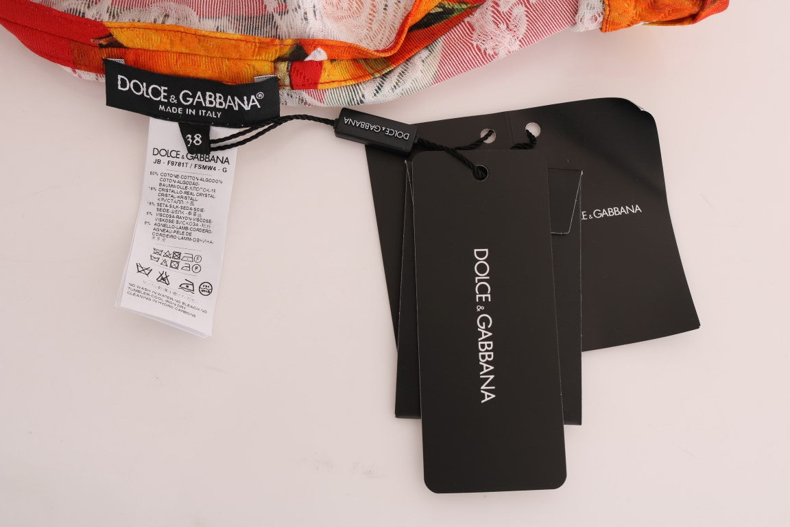 Dolce & Gabbana Orange Print Crystal-Embellished Blouse | Regal Royce