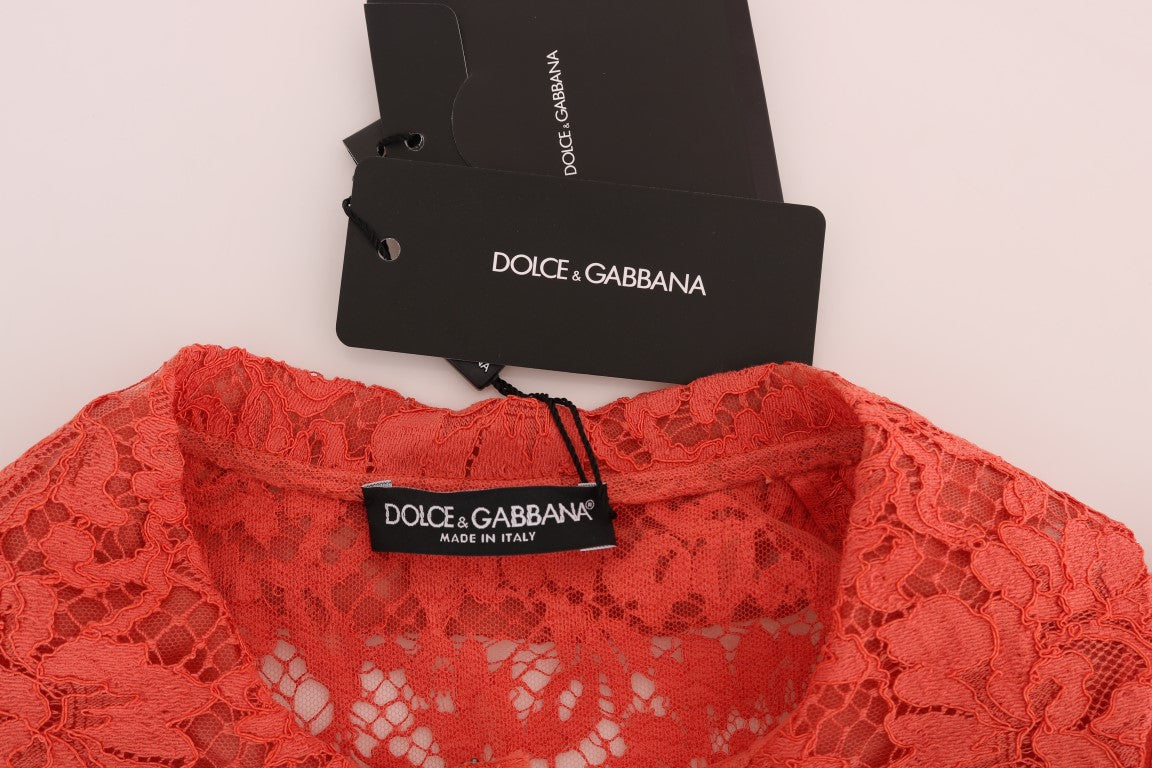 Dolce & Gabbana Orange Crystal Buttons Floral Lace Blouse | Regal Royce