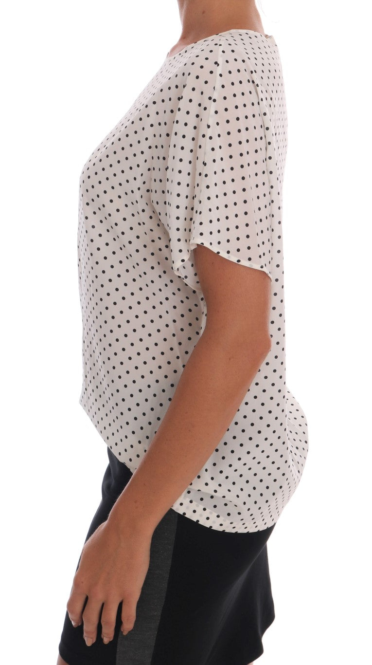 Dolce & Gabbana White Polka Dotted Silk T-shirt Top | Regal Royce