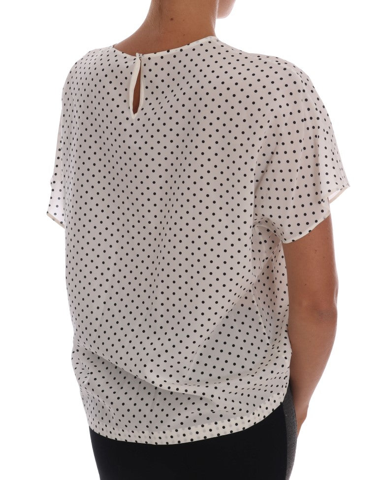 Dolce & Gabbana White Polka Dotted Silk T-shirt Top | Regal Royce