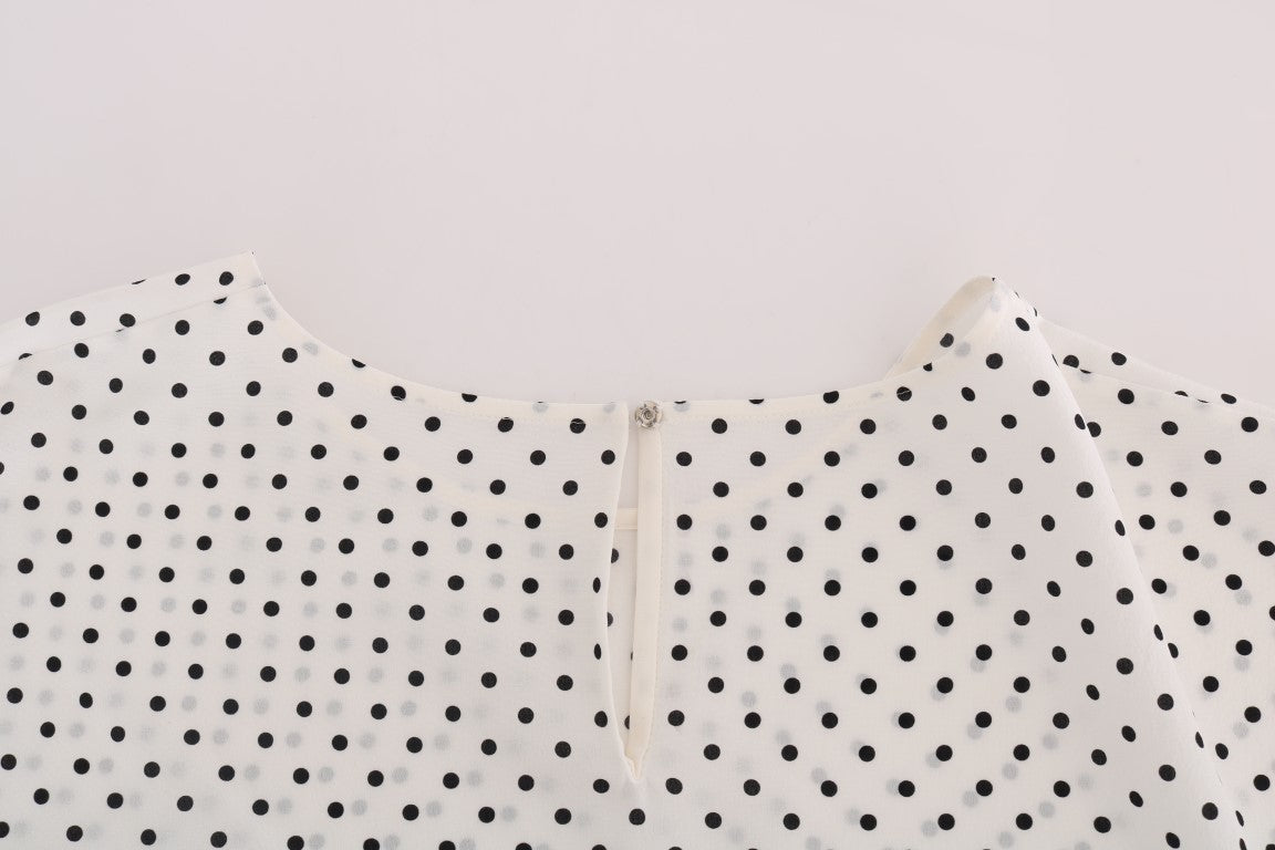 Dolce & Gabbana White Polka Dotted Silk T-shirt Top | Regal Royce
