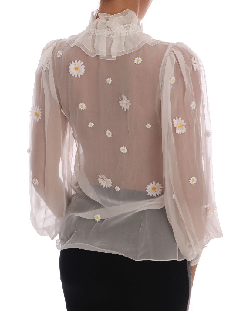 Dolce & Gabbana White Daisy Applique Silk Shirt | Regal Royce