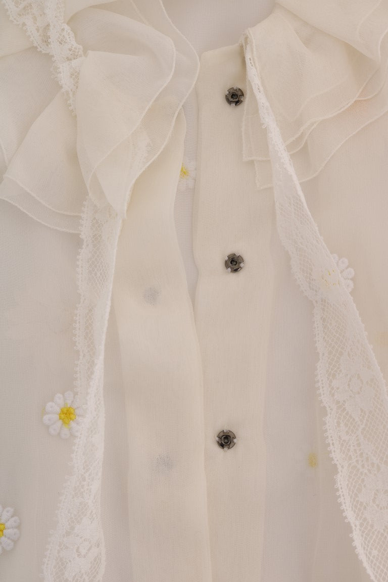 Dolce & Gabbana White Daisy Applique Silk Shirt | Regal Royce