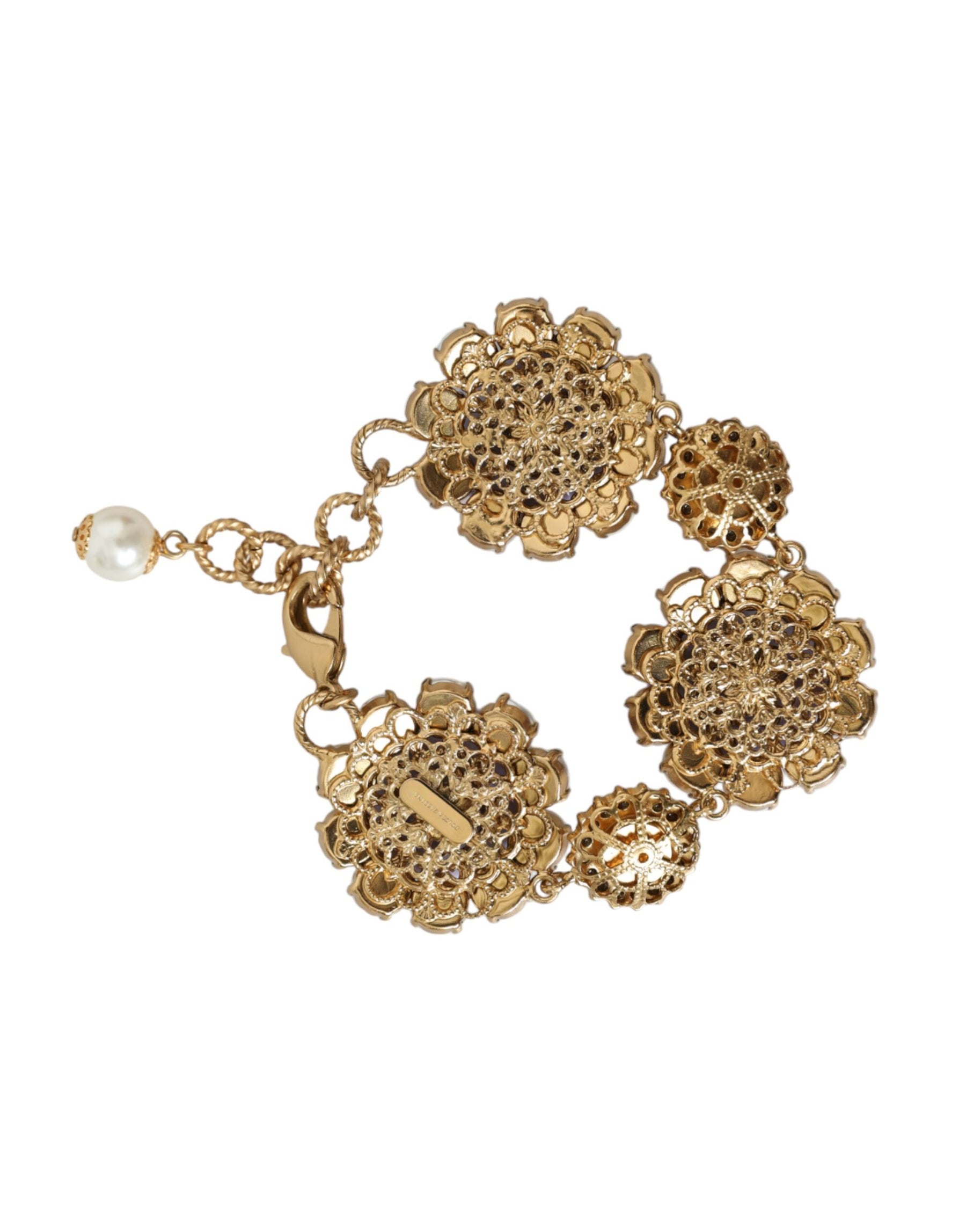 Dolce & Gabbana Gold FIORI BLOOMING Floral Baroque Crystals Bracelet | Regal Royce
