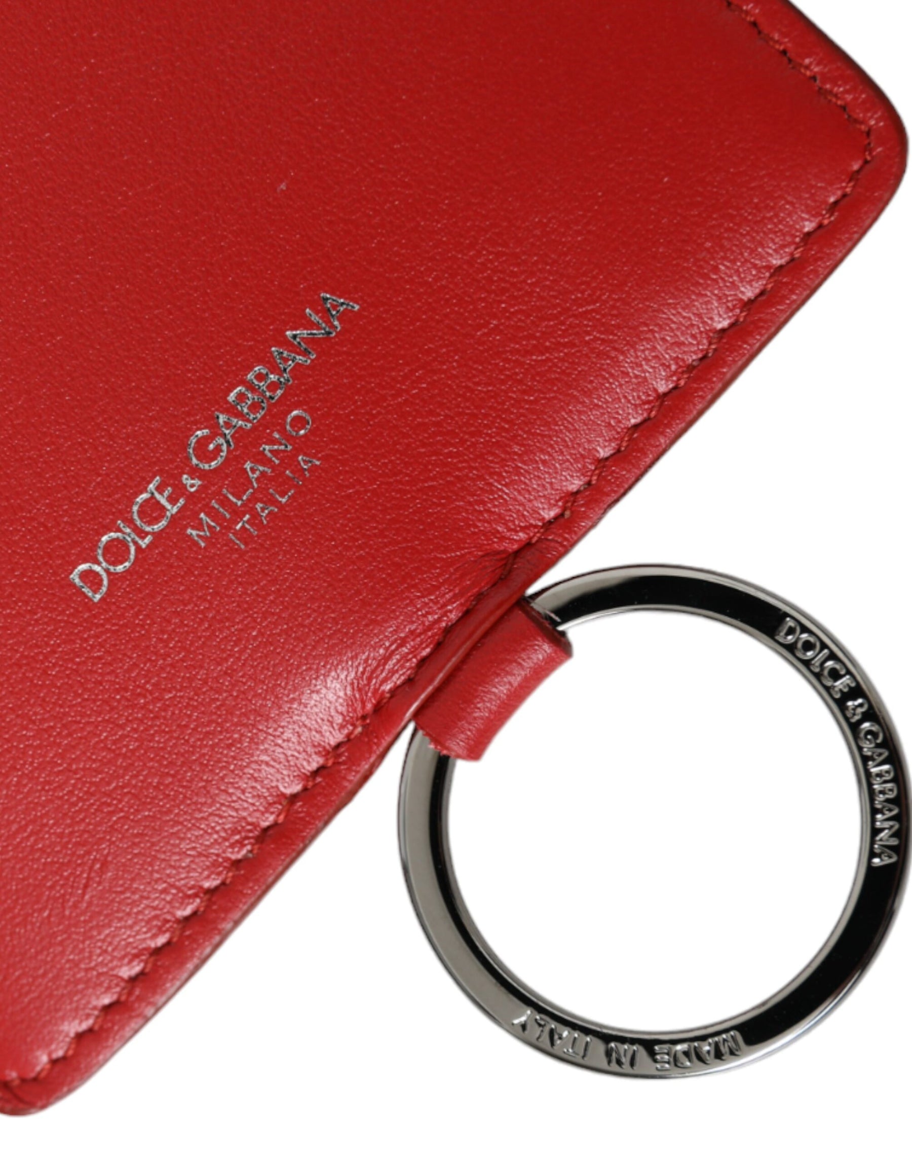 Dolce & Gabbana Red Calfskin Leather Lanyard Logo Card Holder Wallet | Regal Royce