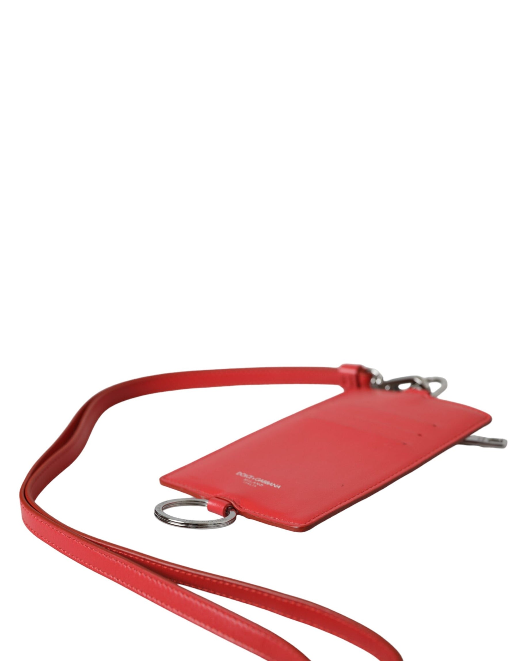 Dolce & Gabbana Red Calfskin Leather Lanyard Logo Card Holder Wallet | Regal Royce