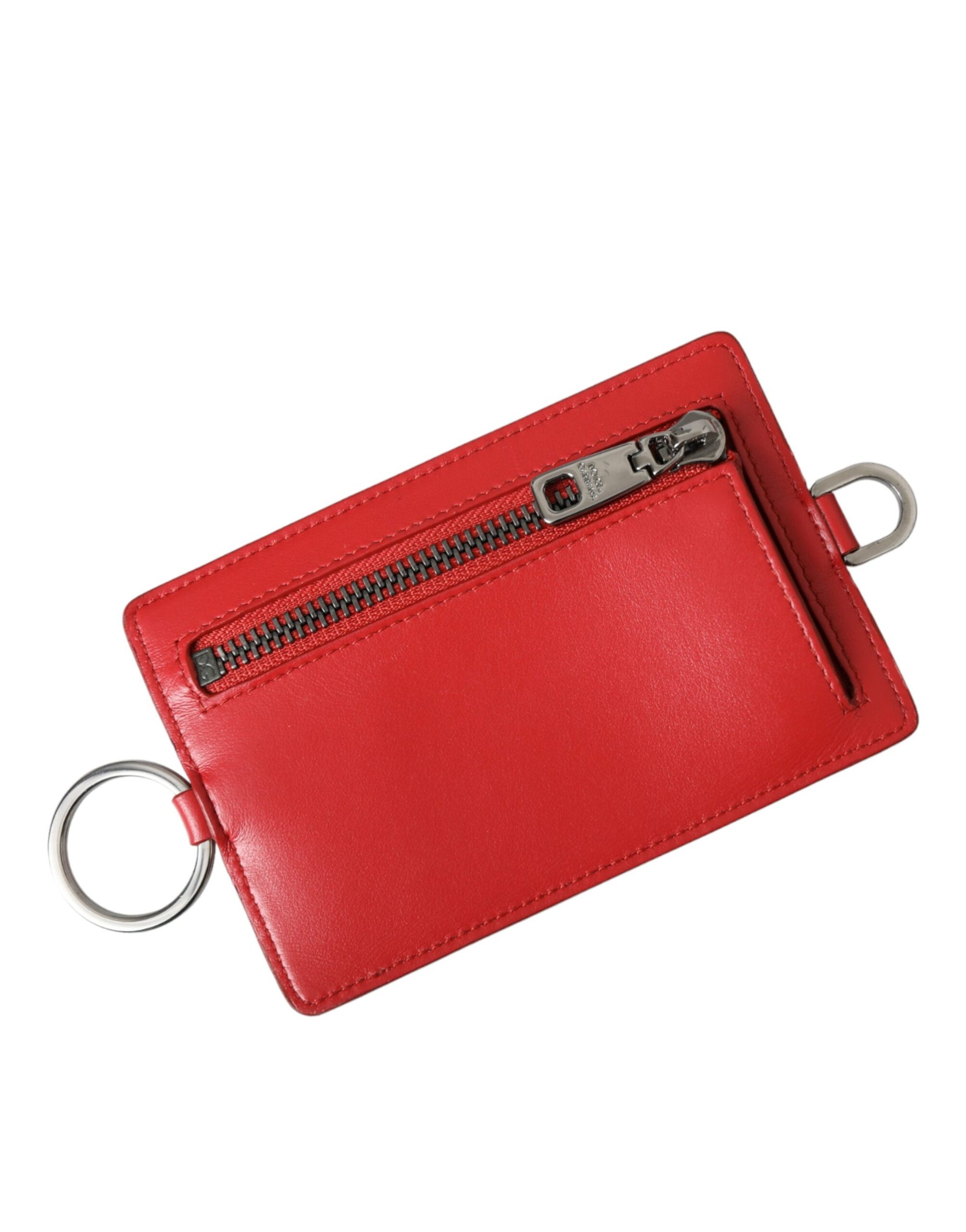 Dolce & Gabbana Red Calfskin Leather Lanyard Logo Card Holder Wallet | Regal Royce